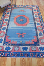 Load image into Gallery viewer, 6x10 Vintage Central Anatolian 'Aksaray' Turkish Area Rug | Geometric Medallion Spacious Blue Field Geometric Border | SKU 619