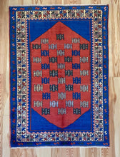 Load image into Gallery viewer, 4x6 Vintage Central Anatolian 'Taspinar' Turkish Area Rug | Double Nieche with Symmetrical Geometric Motifs on Blue Field Stylized Border | SKU 623