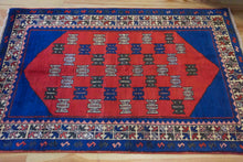 Load image into Gallery viewer, 4x6 Vintage Central Anatolian 'Taspinar' Turkish Area Rug | Double Nieche with Symmetrical Geometric Motifs on Blue Field Stylized Border | SKU 623