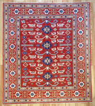 Load image into Gallery viewer, 6x7 Vintage Central Anatolian Caucasian 'Perpedil' Design 'York' Turkish Area Rug | Symmetrical Stylized Motifs Vibrant Colors Geometric Border | SKU 624