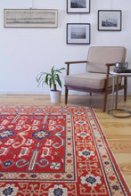 Load image into Gallery viewer, 6x7 Vintage Central Anatolian Caucasian 'Perpedil' Design 'York' Turkish Area Rug | Symmetrical Stylized Motifs Vibrant Colors Geometric Border | SKU 624