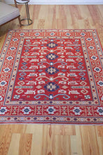 Load image into Gallery viewer, 6x7 Vintage Central Anatolian Caucasian 'Perpedil' Design 'York' Turkish Area Rug | Symmetrical Stylized Motifs Vibrant Colors Geometric Border | SKU 624