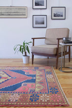 Load image into Gallery viewer, 4x8 Vintage Central Anatolian 'Nigde' Turkish Area Rug | Bold Medallion Spacious Field Muted Soft Colors Geometric Design | SKU 625
