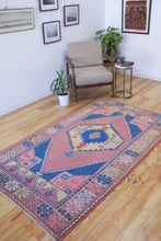 Load image into Gallery viewer, 4x8 Vintage Central Anatolian 'Nigde' Turkish Area Rug | Bold Medallion Spacious Field Muted Soft Colors Geometric Design | SKU 625