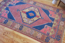 Load image into Gallery viewer, 4x8 Vintage Central Anatolian 'Nigde' Turkish Area Rug | Bold Medallion Spacious Field Muted Soft Colors Geometric Design | SKU 625