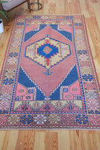 Load image into Gallery viewer, 4x8 Vintage Central Anatolian 'Nigde' Turkish Area Rug | Bold Medallion Spacious Field Muted Soft Colors Geometric Design | SKU 625