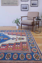 Load image into Gallery viewer, 6x8 Vintage Central Anatolian 'Sultanhan' Turkish Area Rug | Bold Diamond Medallion Light Field Muted Geometric Corner and Border Design | SKU 626