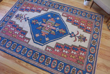 Load image into Gallery viewer, 6x8 Vintage Central Anatolian 'Sultanhan' Turkish Area Rug | Bold Diamond Medallion Light Field Muted Geometric Corner and Border Design | SKU 626