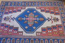 Load image into Gallery viewer, 6x8 Vintage Central Anatolian 'Sultanhan' Turkish Area Rug | Bold Diamond Medallion Light Field Muted Geometric Corner and Border Design | SKU 626