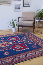 Load image into Gallery viewer, 5x8 Vintage Central Anatolian 'Taspinar' Turkish Area Rug | Geometric Design Blue Field Stylized Motifs | SKU 627