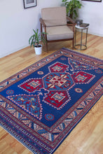 Load image into Gallery viewer, 5x8 Vintage Central Anatolian 'Taspinar' Turkish Area Rug | Geometric Design Blue Field Stylized Motifs | SKU 627
