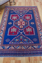 Load image into Gallery viewer, 5x8 Vintage Central Anatolian 'Taspinar' Turkish Area Rug | Geometric Design Blue Field Stylized Motifs | SKU 627