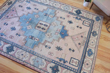 Load image into Gallery viewer, 7x9 Vintage Central Anatolian 'Nigde' Turkish Area Rug | Bold Diamond Medallion Neutral Colors Stylized Motifs Geometric Border | SKU 629