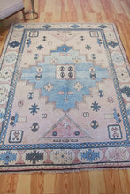 Load image into Gallery viewer, 7x9 Vintage Central Anatolian 'Nigde' Turkish Area Rug | Bold Diamond Medallion Neutral Colors Stylized Motifs Geometric Border | SKU 629