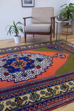 Load image into Gallery viewer, 6x9 Vintage Central Anatolian 'Taspinar' Turkish Area Rug | Bold Medallion Vibrant Colors Stylized Border | SKU 630