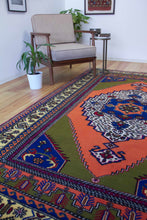 Load image into Gallery viewer, 6x9 Vintage Central Anatolian 'Taspinar' Turkish Area Rug | Bold Medallion Vibrant Colors Stylized Border | SKU 630