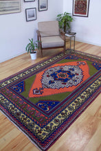 Load image into Gallery viewer, 6x9 Vintage Central Anatolian 'Taspinar' Turkish Area Rug | Bold Medallion Vibrant Colors Stylized Border | SKU 630