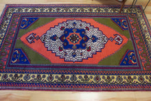Load image into Gallery viewer, 6x9 Vintage Central Anatolian 'Taspinar' Turkish Area Rug | Bold Medallion Vibrant Colors Stylized Border | SKU 630