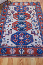 Load image into Gallery viewer, 6x9 Vintage Central Anatolian 'Yoruk' Turkish Area Rug | Multiple Medallion Design on Light Field with Animal Motifs and Geometric Ornaments Geometric Border | SKU 631