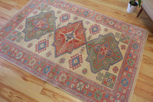 Load image into Gallery viewer, 5x7 Vintage Western Anatolian Turkish Area Rug | Triple Diamond Medallion Geometric Design Soft Colors Stylized Border | SKU 633