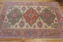 Load image into Gallery viewer, 5x7 Vintage Western Anatolian Turkish Area Rug | Triple Diamond Medallion Geometric Design Soft Colors Stylized Border | SKU 633