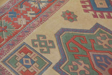 Load image into Gallery viewer, 5x7 Vintage Western Anatolian Turkish Area Rug | Triple Diamond Medallion Geometric Design Soft Colors Stylized Border | SKU 633