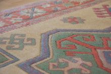 Load image into Gallery viewer, 5x7 Vintage Western Anatolian Turkish Area Rug | Triple Diamond Medallion Geometric Design Soft Colors Stylized Border | SKU 633
