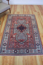 Load image into Gallery viewer, 4x6 Vintage Western Anatolian Caucasian 'Seven Shield' Design Turkish Area Rug | Bold Medallion Geometric Design Stylized Motifs  | SKU 634