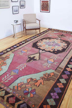 Load image into Gallery viewer, 7x15 Vintage Eastern Anatolian 'Kars' Oversized Turkish Kilim Area Rug | Bold Medallion with Spacious Field Symmetrical Large Motifs Soft Colors Geometric Border | SKU 637