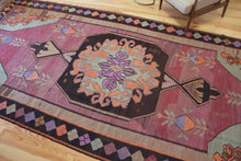 Load image into Gallery viewer, 7x15 Vintage Eastern Anatolian 'Kars' Oversized Turkish Kilim Area Rug | Bold Medallion with Spacious Field Symmetrical Large Motifs Soft Colors Geometric Border | SKU 637
