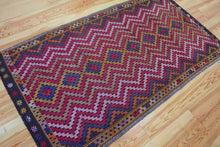 Load image into Gallery viewer, 5x9 Vintage Southern Anatolian Turkish Kilim Area Rug | Symmetrical Staggered Design with Diamond Shapes in the Middle Bold Colors | SKU 639