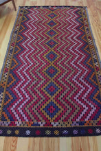 Load image into Gallery viewer, 5x9 Vintage Southern Anatolian Turkish Kilim Area Rug | Symmetrical Staggered Design with Diamond Shapes in the Middle Bold Colors | SKU 639