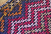 Load image into Gallery viewer, 5x9 Vintage Southern Anatolian Turkish Kilim Area Rug | Symmetrical Staggered Design with Diamond Shapes in the Middle Bold Colors | SKU 639