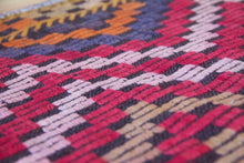 Load image into Gallery viewer, 5x9 Vintage Southern Anatolian Turkish Kilim Area Rug | Symmetrical Staggered Design with Diamond Shapes in the Middle Bold Colors | SKU 639