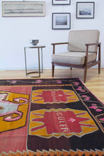 Load image into Gallery viewer, 7x10 Vintage Eastern Anatolian 'Kars' Turkish Kilim Area Rug | Bold Medallion Geometric Designs on Corners Stylized Floral Border | SKU 640