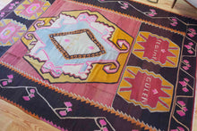 Load image into Gallery viewer, 7x10 Vintage Eastern Anatolian 'Kars' Turkish Kilim Area Rug | Bold Medallion Geometric Designs on Corners Stylized Floral Border | SKU 640
