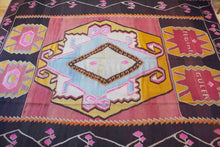 Load image into Gallery viewer, 7x10 Vintage Eastern Anatolian 'Kars' Turkish Kilim Area Rug | Bold Medallion Geometric Designs on Corners Stylized Floral Border | SKU 640