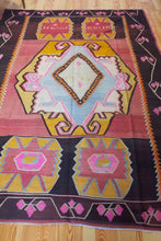 Load image into Gallery viewer, 7x10 Vintage Eastern Anatolian 'Kars' Turkish Kilim Area Rug | Bold Medallion Geometric Designs on Corners Stylized Floral Border | SKU 640
