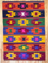 Load image into Gallery viewer, 5x7 Vintage Turkish Kilim Area Rug | Symmetrical Geometric Symbols Colorful Design | SKU 654