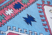 Load image into Gallery viewer, 4x6 Vintage Central Anatolian 'Sultanhan' Turkish Area Rug | Triple Diamond Medallion on Blue Field Geometric Border | SKU 655