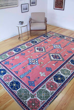 Load image into Gallery viewer, 7x11 Vintage Central Anatolian 'Sultanhan' Turkish Area Rug | Symmetrical Geometric Design on Spacious Field Stylized Motifs Light Border Design | SKU 658
