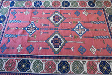 Load image into Gallery viewer, 7x11 Vintage Central Anatolian 'Sultanhan' Turkish Area Rug | Symmetrical Geometric Design on Spacious Field Stylized Motifs Light Border Design | SKU 658