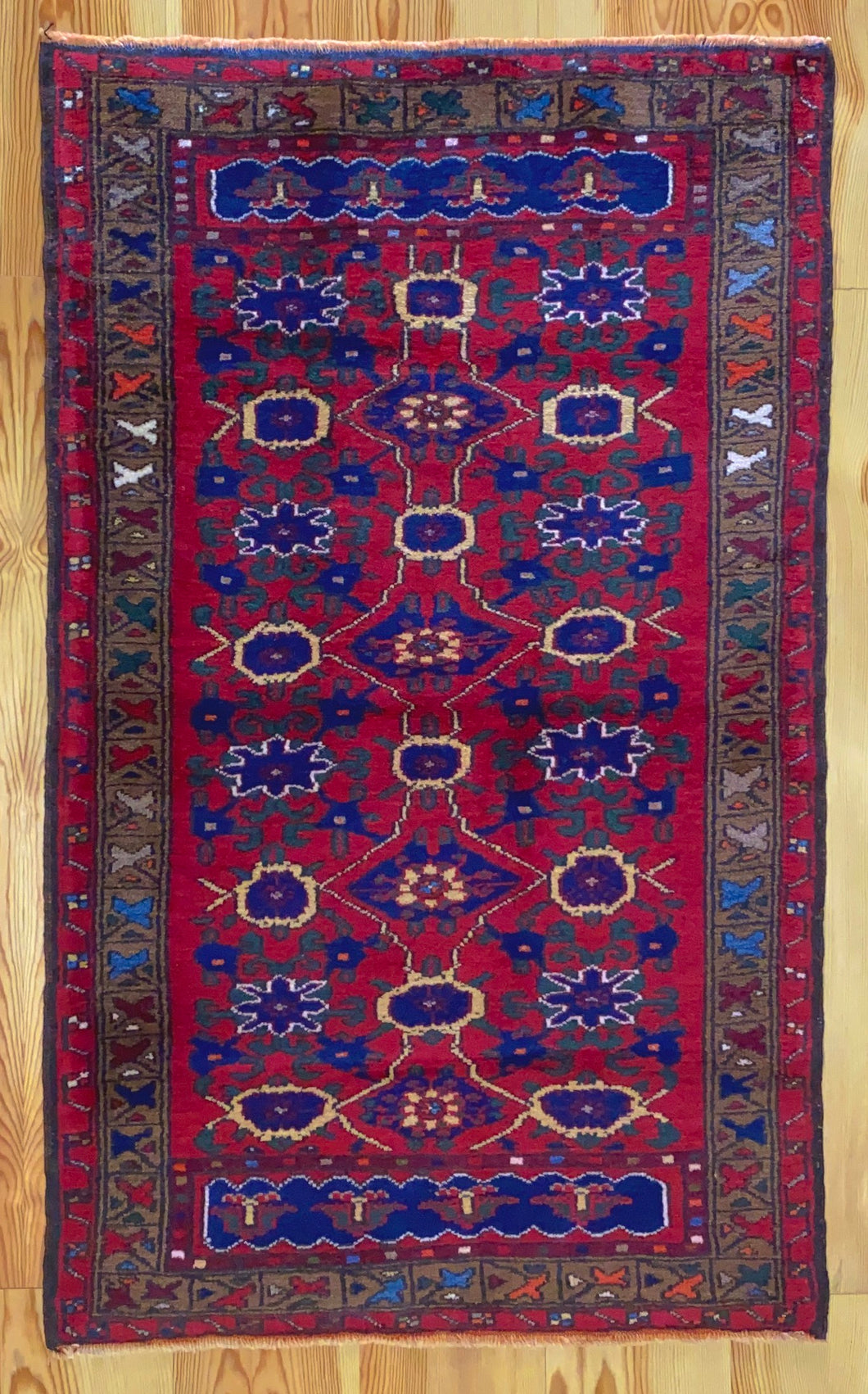 4x6 Vintage Central Anatolian Turkish Rug | Bold Colors Symmetrical Geometric Design | SKU 676