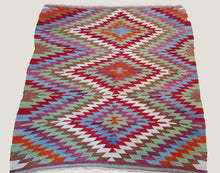 Load image into Gallery viewer, 4x5 Vintage Western Anatolian Turkish Kilim Rug | Colorful Geometric Design | SKU 718
