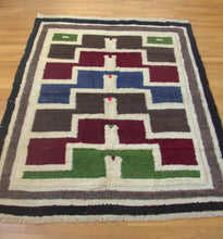 Load image into Gallery viewer, 5x6 Vintage Central Anatolian Shaggy &#39;Tulu&#39; Rug | Vibrant Alternating Colors &#39;Chimney&#39; Geometric Design | SKU 108
