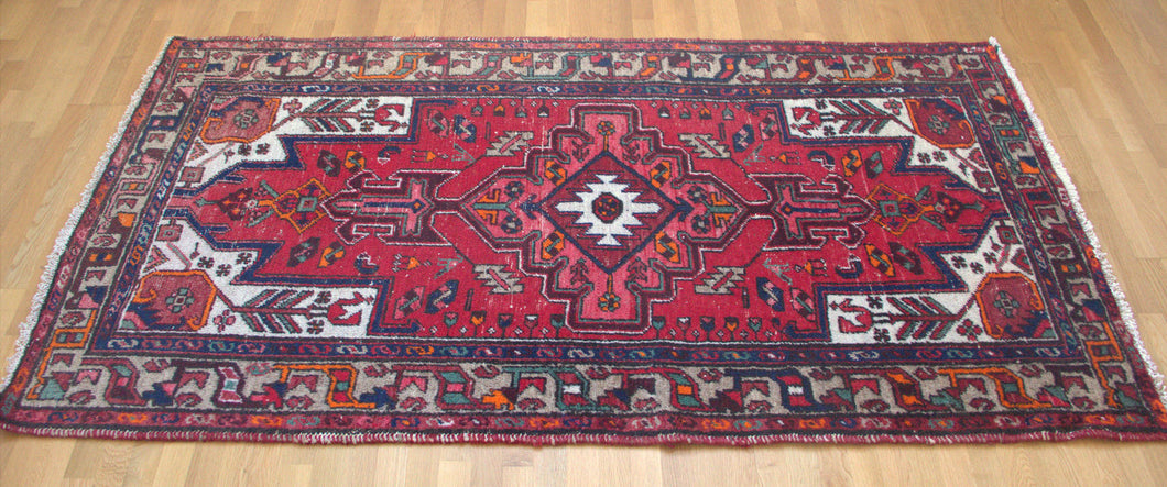 3x6 Vintage Persian Rug | Bold Medallion on Red Field Intricate Design Stylized Border  | SKU 119