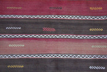 Load image into Gallery viewer, 3x4 Vintage Anatolian Turkish Kilim Area Rug | Muted colorful stripe design protective tribal symbols | SKU 125
