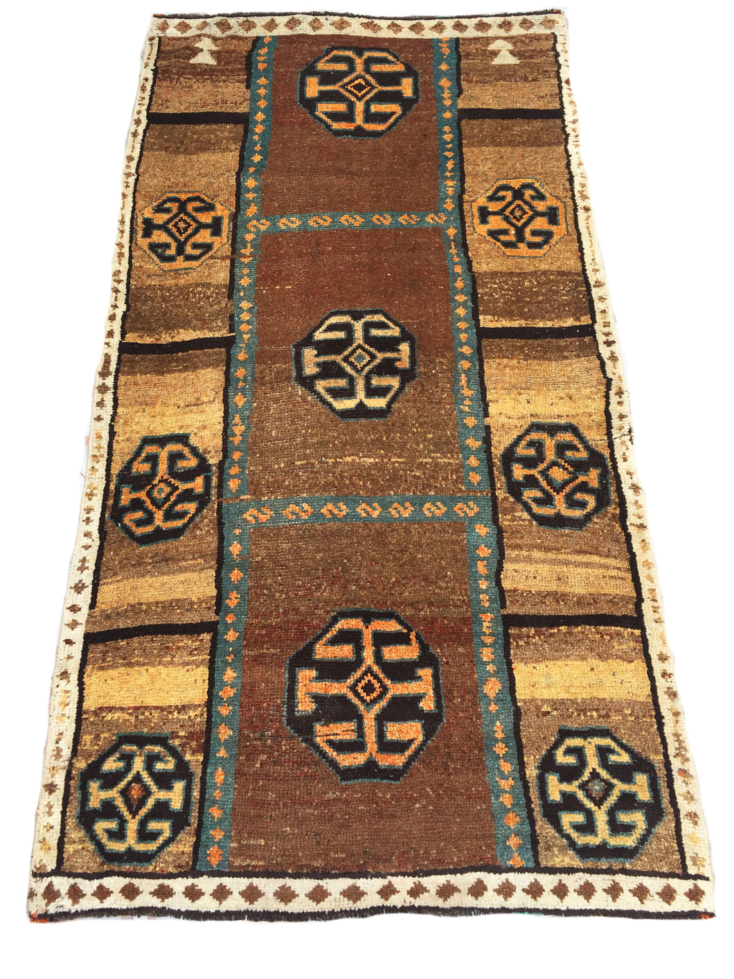 4x7 Vintage Eastern Anatolian 'Kars' Turkish Area Rug | Geometric Design Tribal Motifs Earthy Colors  | SKU 187