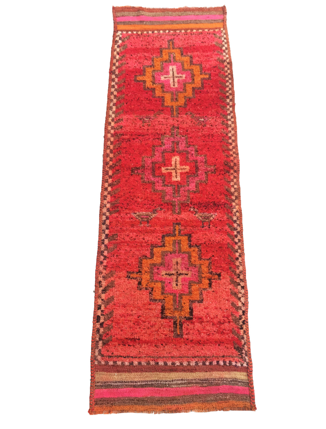 3x10 Vintage South Eastern Anatolian 'Herki' Turkish Area Rug | Triple Medallion Design Spacious Field Lively Colors  | SKU 205