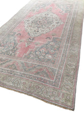 Load image into Gallery viewer, 7x11 Vintage Central Anatolian Oushak Style &#39;Taşpınar&#39; Turkish Area Rug | Bold Medallion Light Muted Colors Floral Motifs Stylized Border | SKU 212
